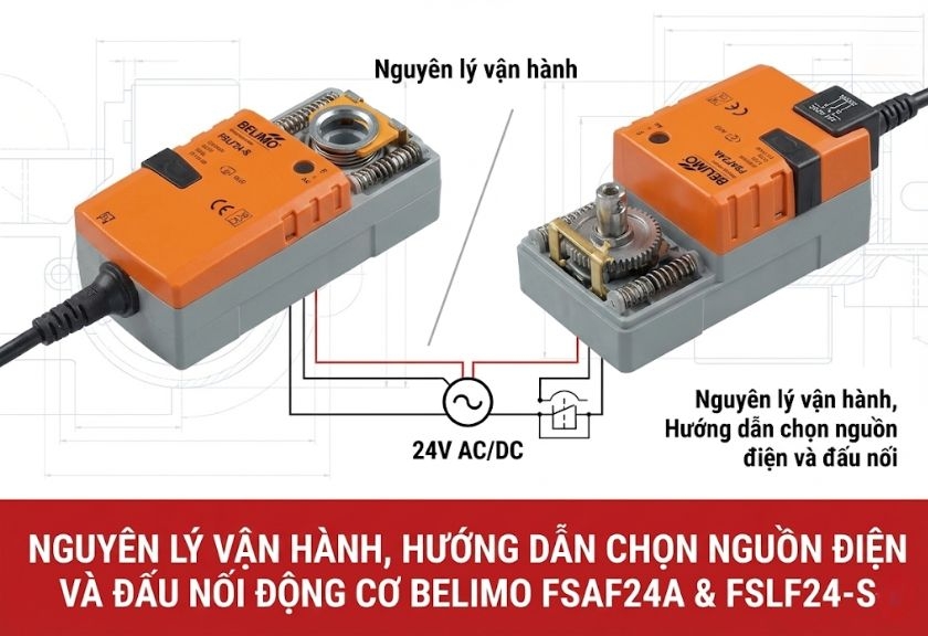 Hướng dẫn Đấu nối & Chọn nguồn Động cơ Belimo FSAF24A, FSLF24-S (24V)