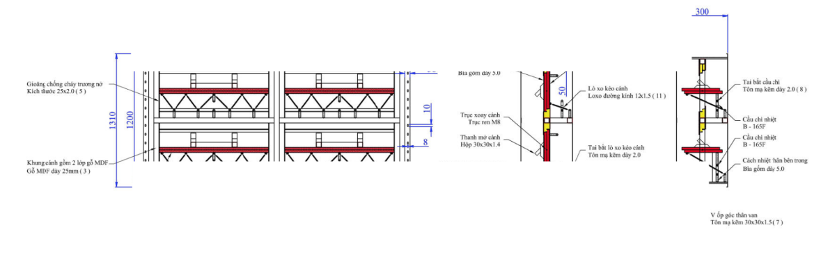 Bản vẽ kỹ thuật mặt cắt ngang và chi tiết lắp đặt của van cầu chì FD, thể hiện rõ vị trí cầu chì, lò xo và lớp cách nhiệt